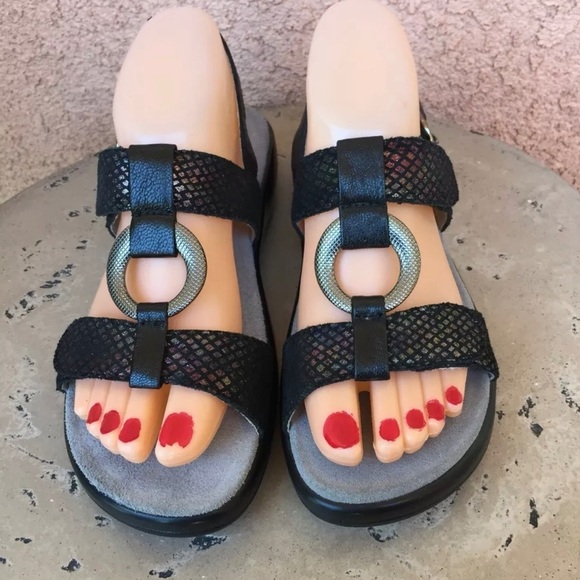 Alegria Sandals EUR Size 36 US 6/6.5 Julie Black Leather Iridescent - Picture 1 of 13